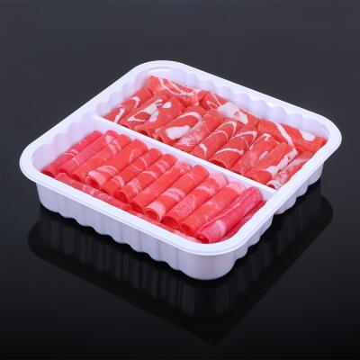 China Disposable freezing safe PET PP heat sealing Plastic frozen food meat packaging tray two compartment MAP tray for sale