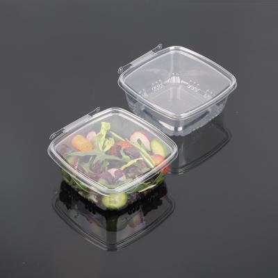 China Disposable PET RPET 4/5/12oz Plastic Sauce Salad Container Clear Hinged Tamper Proof Containers for sale