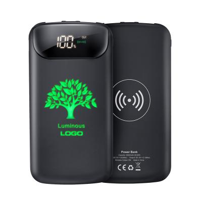 China Custom Powerbank Logo Portable Wireless Lcd Display Promotional LED Display Wireless Charger Power Bank With Led Logo for sale