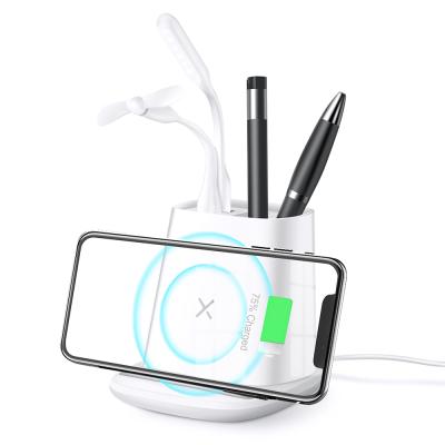 China USB Two Port Desktop Gift Set Wireless Charger With Pen Holder BSCI Factory Hot Sales Wireless Charger OEM Service for sale