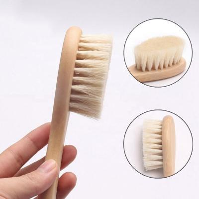 China New Baby Care Wool Brush Compact Pure Natural Wooden Hair Comb Newborn Infant Head Massager for sale