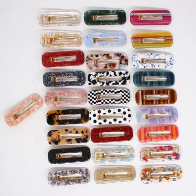 China Fashion Wholesale Hot Sales New Colors Acrylic Hair Clips With MOQ Small Rectangular Hollow-out Acetate Hair Clips For Women for sale