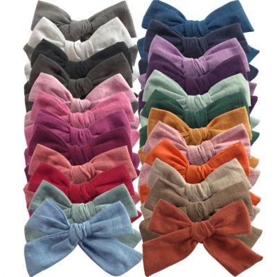 China Fashion Hand Knot 4-Inch Cotton Cloth Hair Bow Clips Barrettes Headwear Hair Clips Babies Hair Bow Accessories for sale