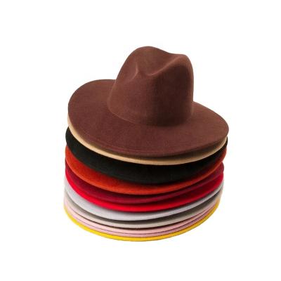 China 2020 Autumn Winter Colorful Wool Blank Wool Plush Fedora Hat felt boutique fashion kids children boy girl Panama wide flat brim for sale