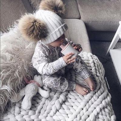 China 2021 COMMON New Style My Kids Pom Hat Beanies Cap Miyar Double Fur Crochet Knitted Hats Baby Kids Girl Cute Boy Autumn Winter Knit for sale