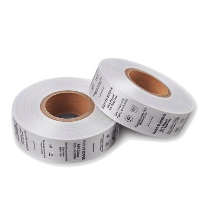 China Clothing Polyester Textile Woven Care Sustainable Silk Label Type 40mm*200M Satin Washable Polyester Textile Roll for sale