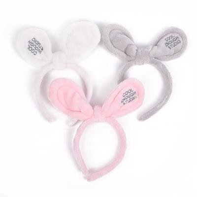 China European and American Style Bunny Ears Makeup Wash Logo Rabbit Face Hairband Soft Velvet Plush Custom Headband for sale