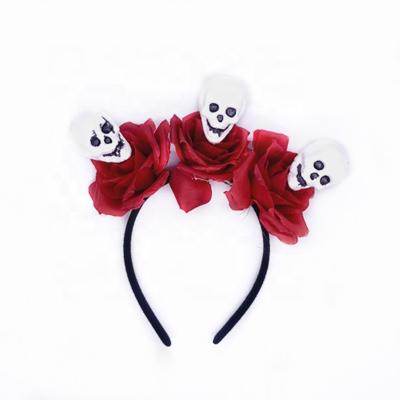 China New European and American Style Design Festival Halloween Headbands for Children Party Gauze Flower Hair Hoop Red Black Skull Prop Hair Accessories for sale