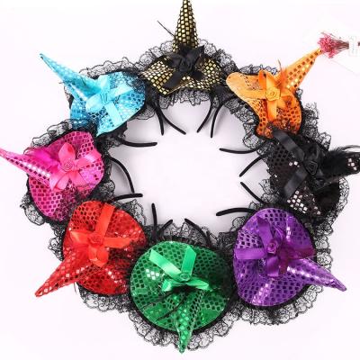 China European and American style factory direct Halloween witch head bands sequin hair bands for children party main accessories for sale