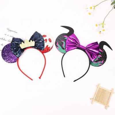 China European and American Style Halloween Ox Horn Hair Bands Skull Mickey Ears Minnie Bows Headbands for Party for sale