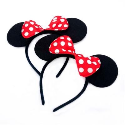 China European and American style factory sale black Mickey Ear Hairbands With Red bow children's hair accessories festival headbands for sale