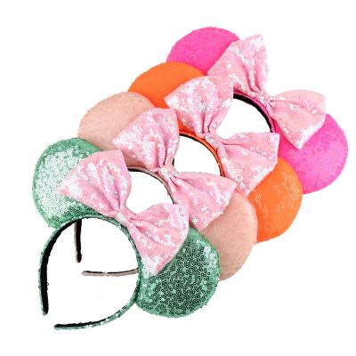 China European and American style bow headband candy color glitter big cartoons show Mickey and Minnie with super cute ear headbands for sale