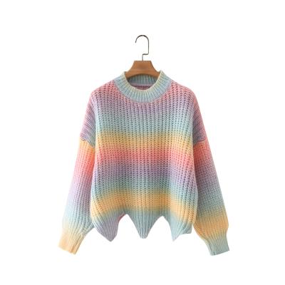 China Breathable Color Block Rainbow Winter Fall Stripe Casual Soft Maker Sweater for sale