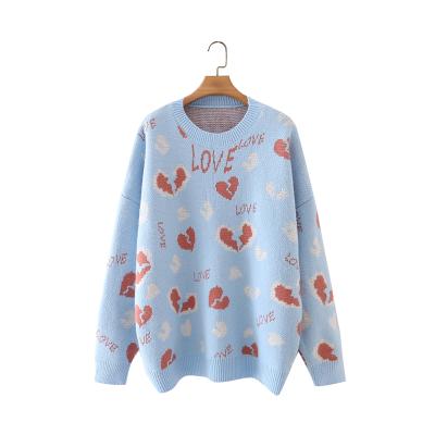 China Breathable Women Hot Sale O-neck Sweater Fission Heart Pattern Casual Sweater for sale