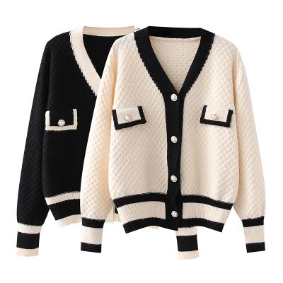 China Breathable Winter Korean Women V-neck Knitted Tops Knit Cardigan Sweater for sale