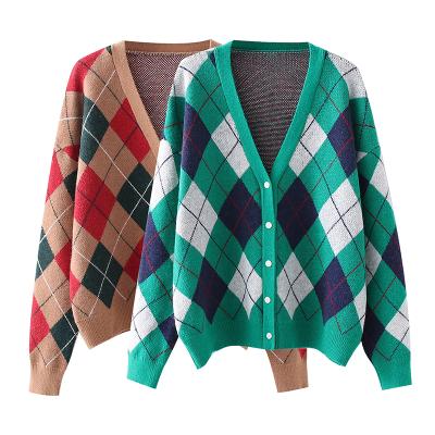 China 2021 new V-neck knitting cardigan breathable loose plus size sweaters college style cardigan for sale