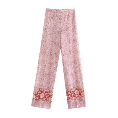 China Anti-wrinkle merchandise new type kimono well set adult floral high waist elastic flare pants for woman for sale