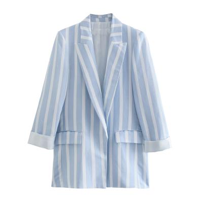 China 2021 Anti-wrinkle blue stripes long sleeve high quality women blazer ladies blazer coats for sale