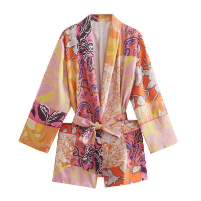 China Parride Printed Pocket Women Beach Kimono Clothing Long Sleeve Blouse for sale