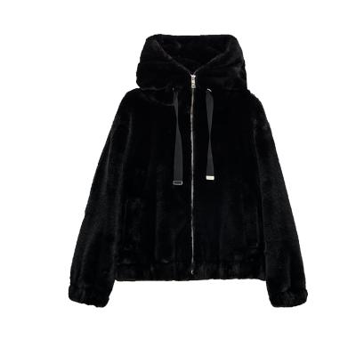 China Front Zipper Closure Women Solid Fashion Breathable Faux Fur Hooded Long Sleeve Coats for sale