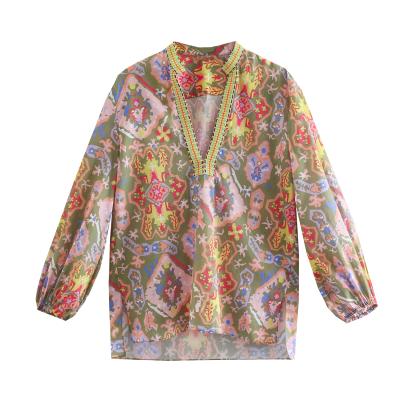 China Anti-pilling 100% Polyester Chiffon Length Turn Down Collar Coat Samoa Style Print Blouse Women With Good Workmanship for sale