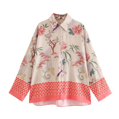 China Factory sale summer blouse anti-pilling loose shirt printed long sleeve women for sale