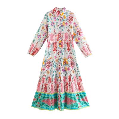 China Fashion Breathable Casual Elegant Long Sleeve Bohemian Floral Print Long Dress for sale