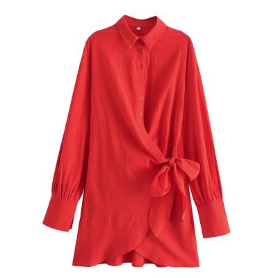 China Custom Spring Women Breathable Red Cotton Designer Manufacturer Lace Up Dress For Girls for sale