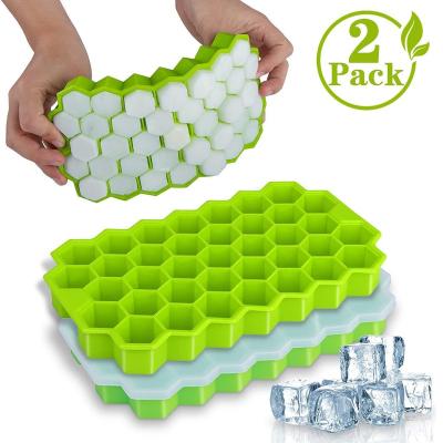 China Viable Custom Honeycomb Silicone Ice Cube Tray Quickly Freeze Reusable Refrigerator Ice Cube Mold With Lid for sale