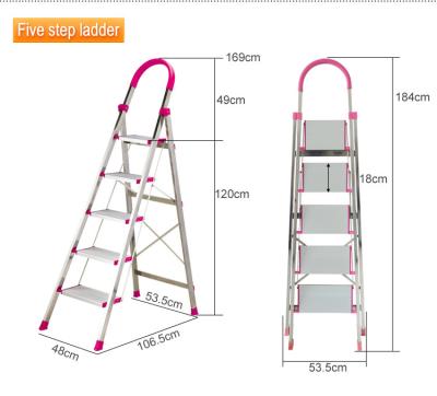 China 2020 Non-slip Multi Purpose 5 Step Folding Ladders Stainless Steel Steel Ladder for sale