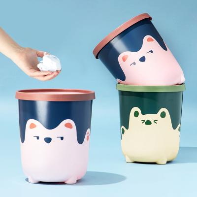 China New Design Living Room Durable Home Bedroom Durable Cute Cartoon Table Waste Bins Plastic Trash Bin for sale