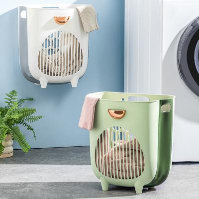 China Hot Sale Home Bathroom Clothes Storage Hanging Folding Laundry Basket Plastic Dirty Laundry Basket for sale