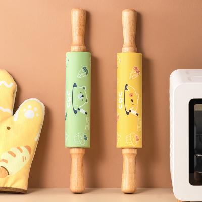 China Factory Viable Hot Sale Cute Cartoon Kitchen Home Making Non Bake Rolling Stick Dumpling Noodle Pin Woden for sale