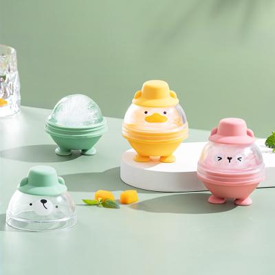 China Newest Design Kids Household Viable Bear Shape Silicone Round Ice Cube Tray Cartoon Ice Ball Mold for sale