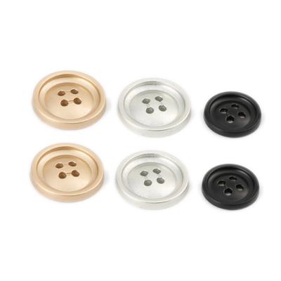 China Durable Fashion 18mm 23mm Matte Plating Flat Round Four Hole Metal Buttons For Blazer for sale