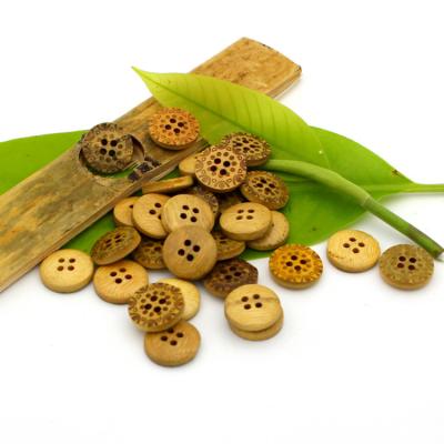 China Sustainable Customized 4 Holes Rounded Laser Engraved Bamboo Buttons For Dresses for sale