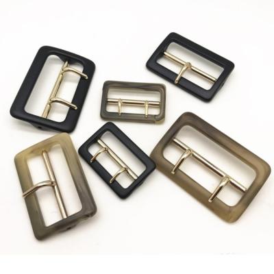 China Hot Sale Rectangle Resin Horn Hardware Metal Double Pin Nickel Free Belt Buckle For Clothes for sale