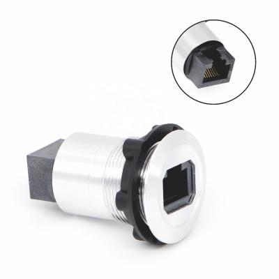 China Aluminum Alloy Shell LYAN Network Interface Metal RJ45 Connector, FEMALE to FEMALE, 22mm Panel Mount Type for sale