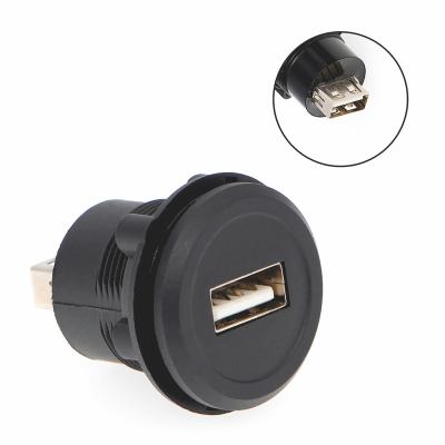 China audio & USB 2.0 Video Panel Connector, Type A Female To Type A Female, 22mm Mounting Hole, Plastic Shell for sale