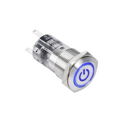 China Power Symbol Led 16mm Water Resistant Metal Illuminated Push Button Switch LAS1-AGQ16-ET for sale