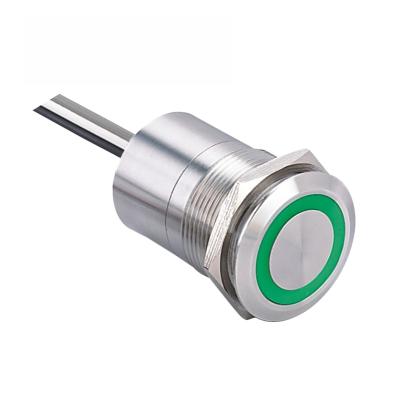 China 22mm flat round metal contact switch, momentary latching, illuminated LED ring, IP68, no sound push button LYTS22D for sale