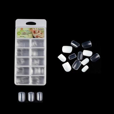 China Generic Design Economy 100pcs Full Cover Seamless Transparent Natural White Puff Boxed Nail Tips Short Square 4 for sale