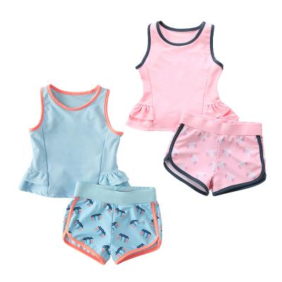 China Anti-Wrinkle Summer Two Piece Breathable Custom Babies 3D Printed Kids Shirt And Shorts Swimwear for sale