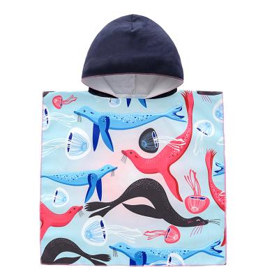 China Portable Towel Quick-drying Sustainable Cartoon Children's Hooded Beach Towel Bath Robe for sale