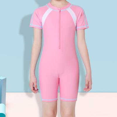 China Custom Made Eco-Friendly Antibacterial Summer Kids Beach Bathing One Piece Sportswear Kids Wear Short Sleeve Swimwear for sale