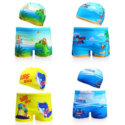 China 3D Printed Polyester Toddler Kids Boys Swimwear Trunks Breathable Polyester Toddler Swimming Shorts Cartoon Swim Trunks Hat Sets for sale