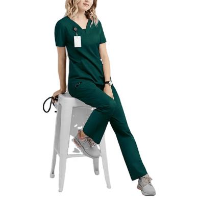 China Factory direct sales quick-drying hospital V-neck shorts sleeve stretch nursing nurses scrub uniform women set for sale