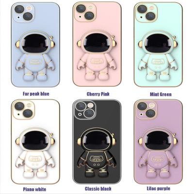 China Original Wholesale Waterproof Mobile Phone Case 3D Cartoon With Bracket Plated Metal For 14pro for sale