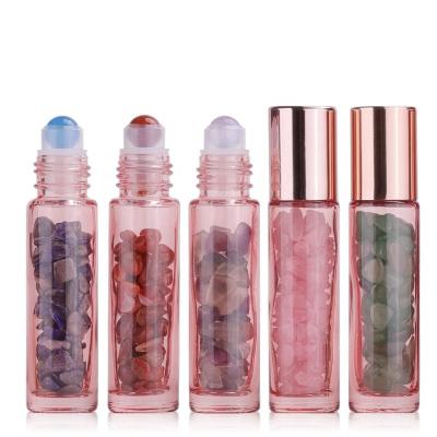 China Personal Care Wholesale Glass Roll On Bottle 5ml 10ml Gemstone Glitter Essential Oil Roller Bottles for sale