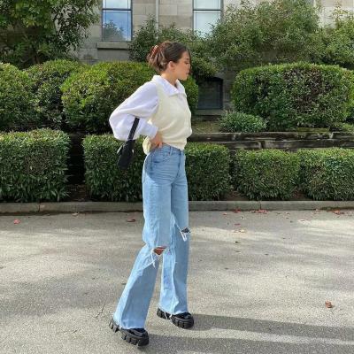 China High waist pants viable loose jeans women ripped hole jeans 4 season woman skinny casual pants loose jeans for sale